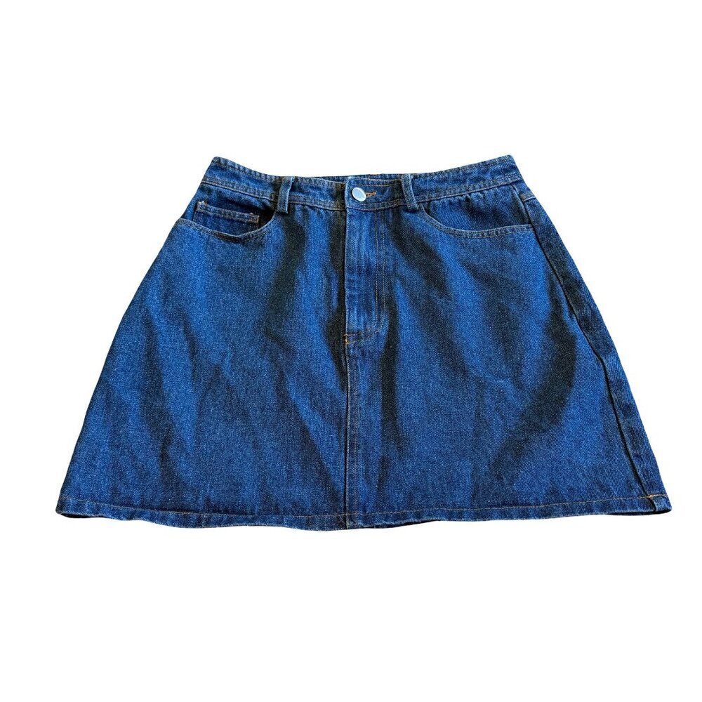 Lulus Dark Wash Denim Mini Skirt Cotton Front Back Pockets Casual Size Small
